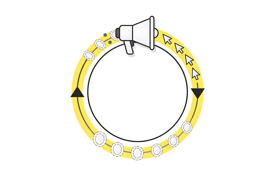 A megaphone on a loop: the cursors it sends out turn into hollow coins that feed it again